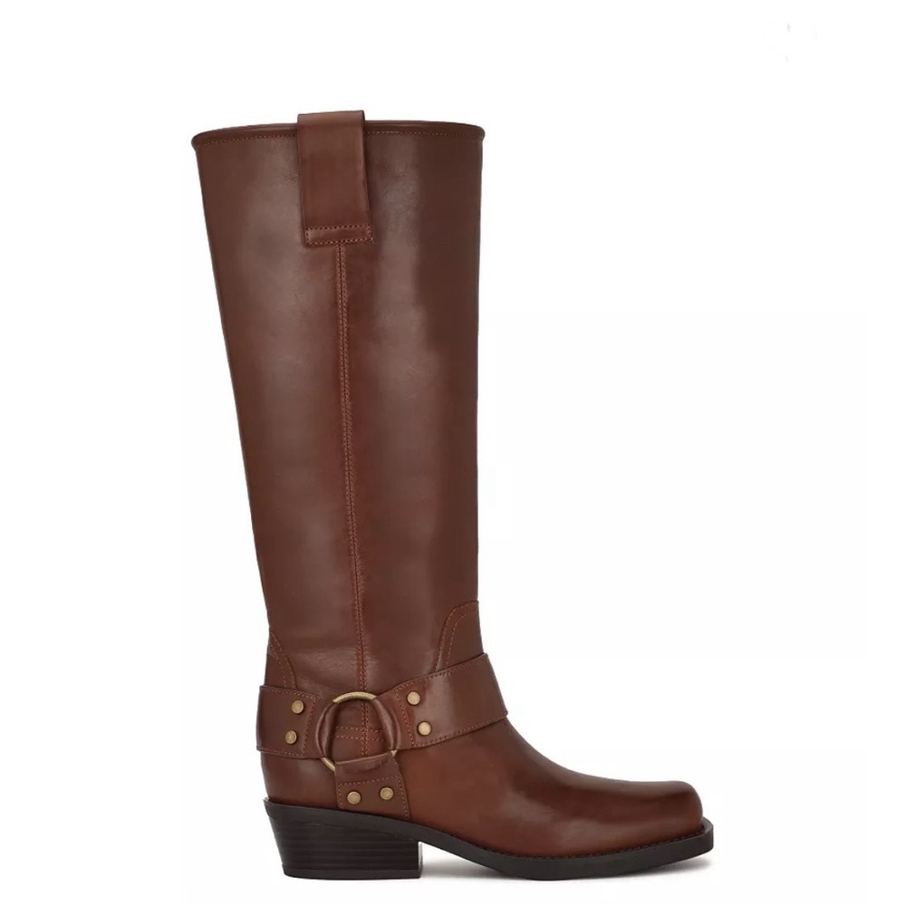 Nine West Tall Biker Brown Leather Boots sz 7 New In Box